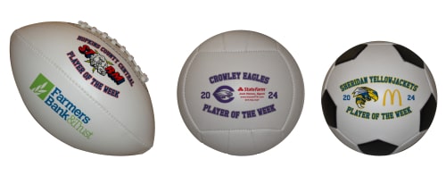 National restaurant chain logos on player of the week sports balls